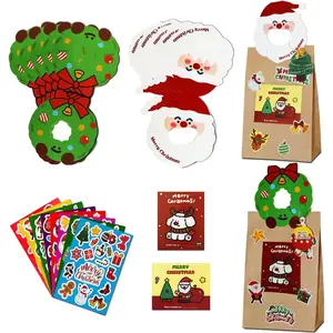 20 Pack Santa Claus and Christmas Wreath Card  Kits,Foldable  Handle with  Paper Bags,Name Label Cards,Tags,Bells for DIY Xmas Holiday Present Wrap Decoration Party  Package