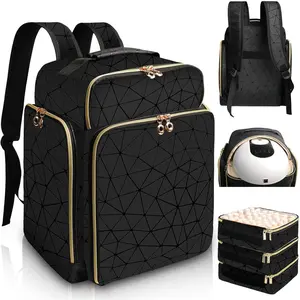 Polish Organizer Backpack Holds 126 Bottles&  Lamp,   Kit Supplies Organizer Bag with 3 Removable Cases, Portable  Organizers and Storage for Trave (Elegant Black)