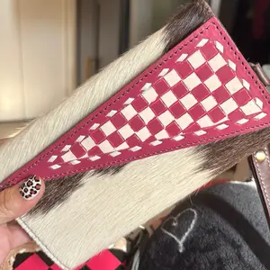 Cowhide and had painted checkered large wallet