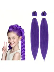 2 Packs Purple Straight Braid Hair Extensions - 24 Inch Pre-Stretched Synthetic Jumbo Braids, Vibrant Purple Hair for Women, Perfect for Stage, Party, Halloween & Cosplay Costumes, Party Hairpiece, Sleek Hairpiece