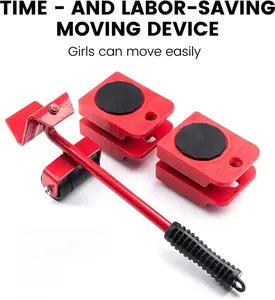 AOBT Heavy Duty Furniture Lifter, Adjustable Height Moving Tool with 4 Sliders, 600lbs Per Wheel Load Capacity, Red and Yellow