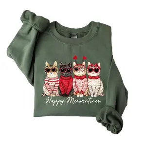 Happy Meowentines Cats Valentine's Unisex Sweatshirt, Cute Cat Mom Sweater, Cat Mama Gift Womenswear Casual Top