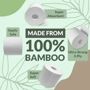 Bamboo Toilet Paper, 12 Jumbo 3-Ply Rolls (350 Sheets/Roll, 4200 Sheets Total), Organic Chemical-Free Bathroom Tissue for Home Care
