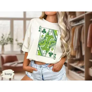 Queen of Clubs Comfort Shirt, St. Patrick's Day, Green St. Pats T Shirt, Retro Boho Vintage Graphic Tee, Fun Green Pub Crawl Tee