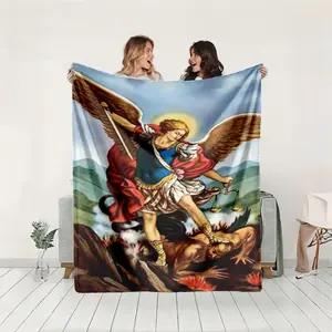 1 piece Archangel Michael defeating the devil biblical painting themed flannel blanket, Cozy Throw Blanket, with modern design, suitable for sofas and beds, all-season use, soft and comfortable, digitally printed pattern, 100% polyester Throw Blanket
