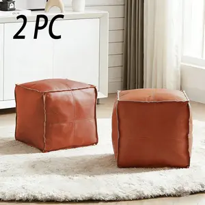 Unstuffed Pouf Ottoman Cover Multifunctional Faux Leather Footstool for Living Room Bedroom RV or Dorm DIY Fillable Storage for Toys Blankets Modern Square Design Easy to Clean Scratch Resistant Home Decor No Filler