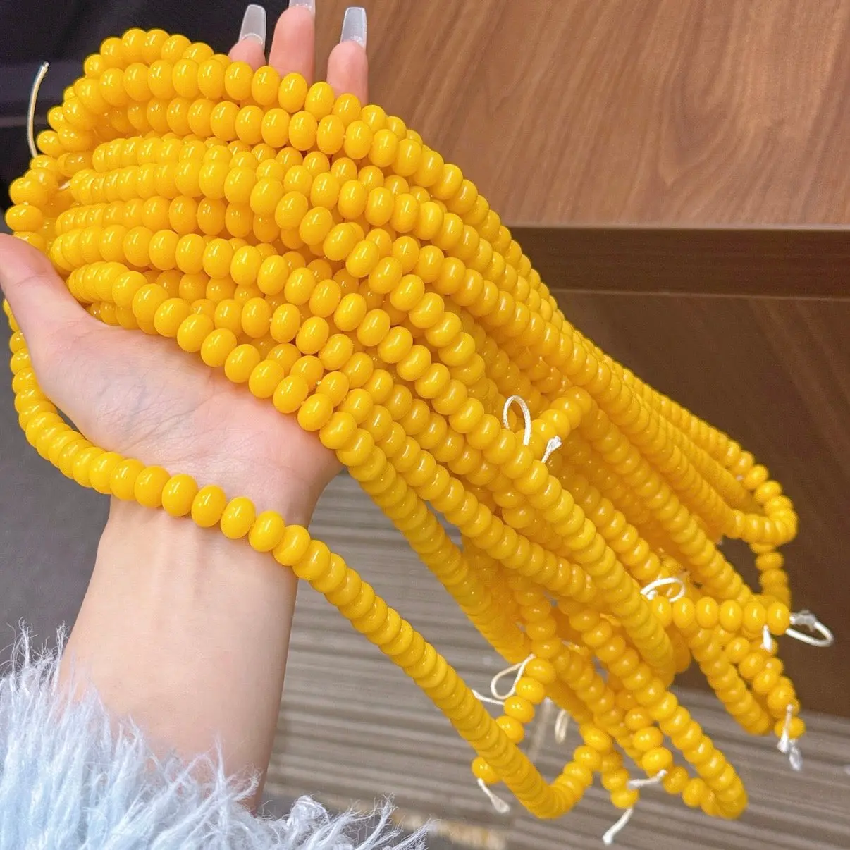 7*11mm  warm golden yellow abacus*1 long sting(114