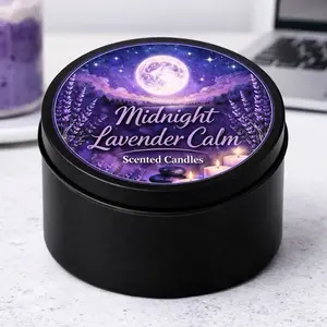 Midnight Lavender Calm Scented Candle - Luxurious Nighttime Retreat with Fresh Lavender & Vanilla Aroma for Relaxation & Serenity
