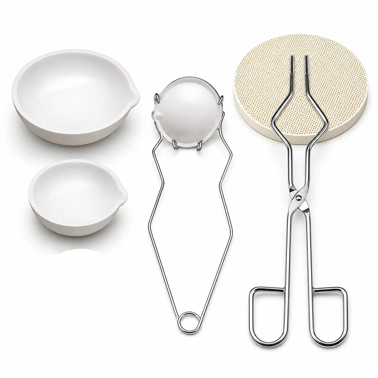 TOOLTOS Jewelry Melting & Soldering Tool Kit with 3 Crucible Bowls, Crucible Tongs, Bowl Clamp and Round Honeycomb Soldering Board