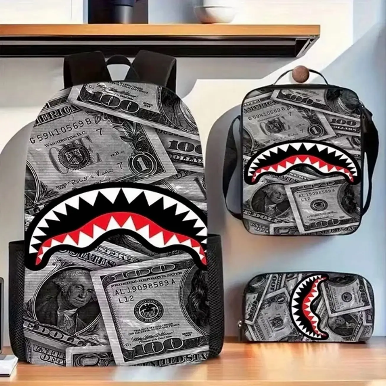 Urban Camo Shark Academy 3-in-1 Bookbag Set | 2026 New Ergonomic Large Capacity Lightweight Backpack Lunch Bag Pencil Case | School Gift