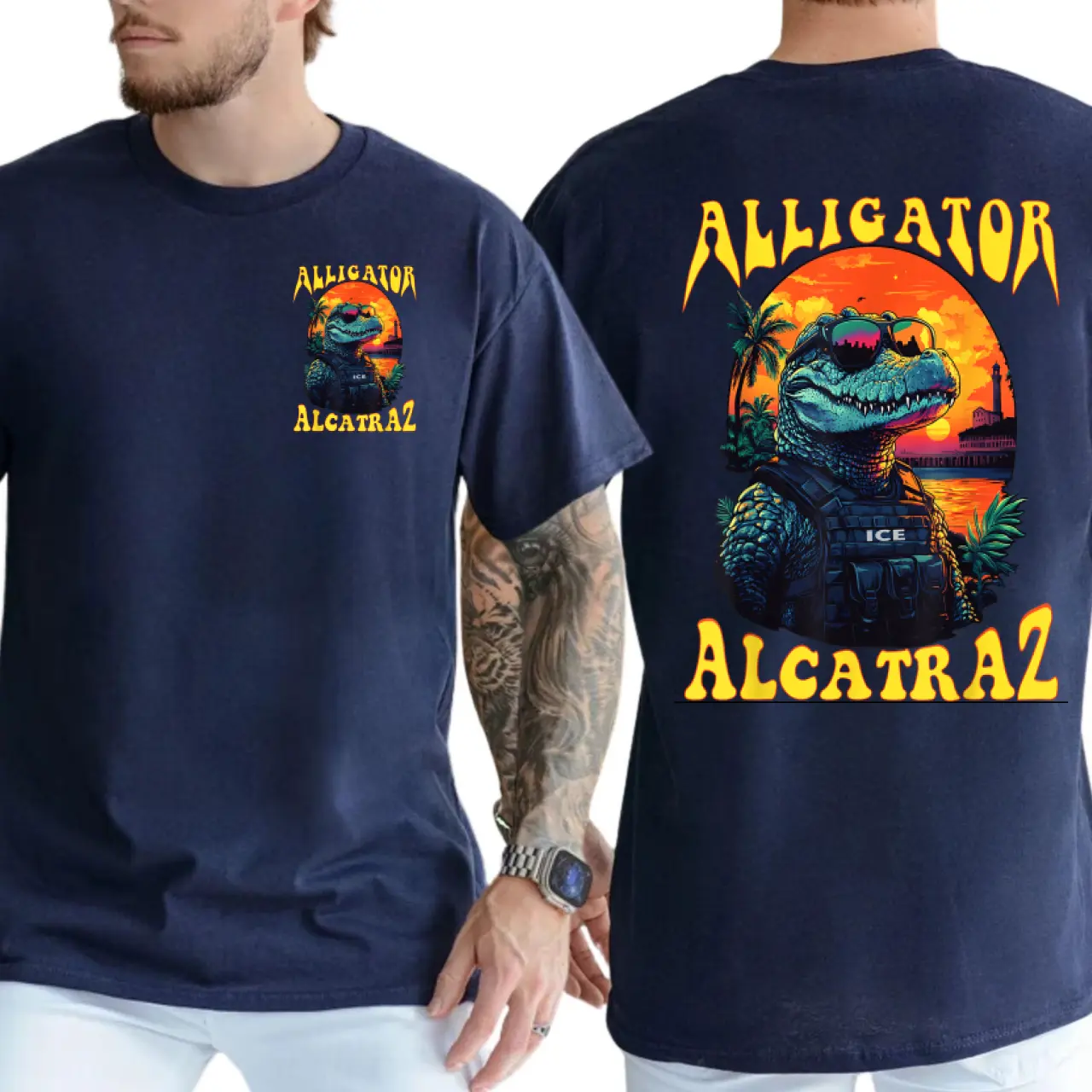 Unisex Short-Sleeve Casual Menswear T-Shirt - Alligator Alcatraz Florida Everglades Gator Meme Top, Swamp Humor Graphic Shirt, Unique Gift Idea
