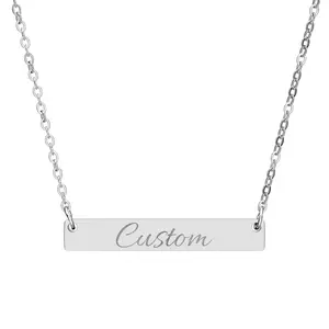 Horizontal Bar Engraved Necklace, Custom Name Bar Necklace, Personalized Jewelry