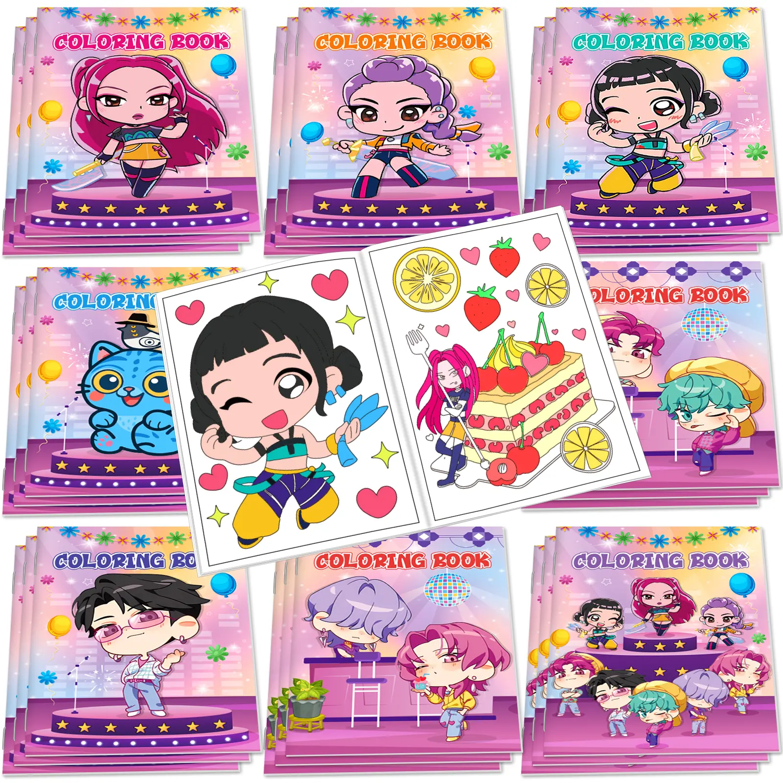 24PCS Demon Hunters Mini Art Coloring Sets, 8-Style DIY Painting Supplies, Fan-Focused Birthday Party Goodie Bag Favors