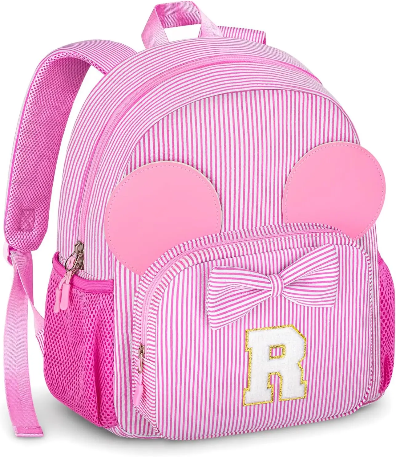 Personalized Initial Toddler Backpack for Girls 2-6: Preschool Kindergarten Backpack,Cute Bowknot Cartoon Style Kids Backpacks, Gifts for Birthdays back to School,Day Trips (Pink(Age 2-6), R)