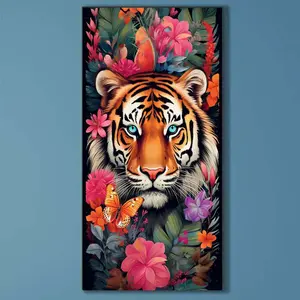 5D DIY Full Drill Diamond Painting - Diamond Painting Kit Tiger Floral Mosaic Canvas DIY Wall Art, Home Wall Decoration, Diamond Art Tools