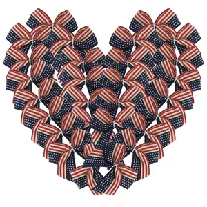 50pcs/bag 1.2Inch&1.6 Inch Width Mini Ribbon Bows for Crafts ,Polyester Handmade Mini Ribbon Bows for 7th of July Wrapping Decoration, DIY Gift Packing Accessories, Mini Flag Bows for American Memorial Day USA