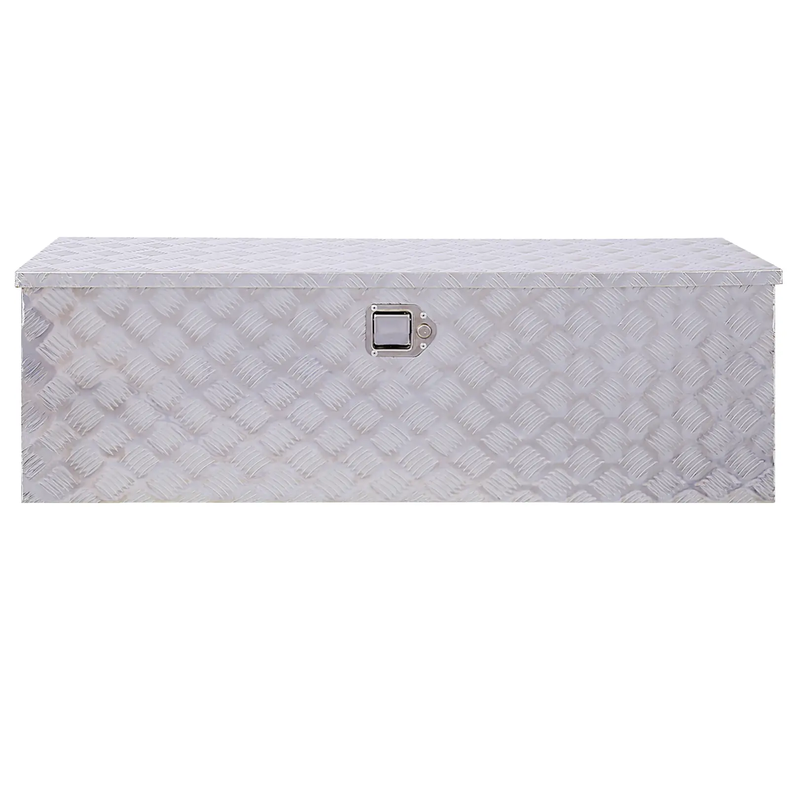 48-Inch Metal Tool Box, Lightweight Heavy-Duty Aluminum with Lock + Keys, 5 Bar Tread, Waterproof Corrosion Resistant, 48x15x15in Silver Organizer for RV Owners, RV Storage Accessories, Truck Bed/Underbody (Domestic Use Ample Storage)