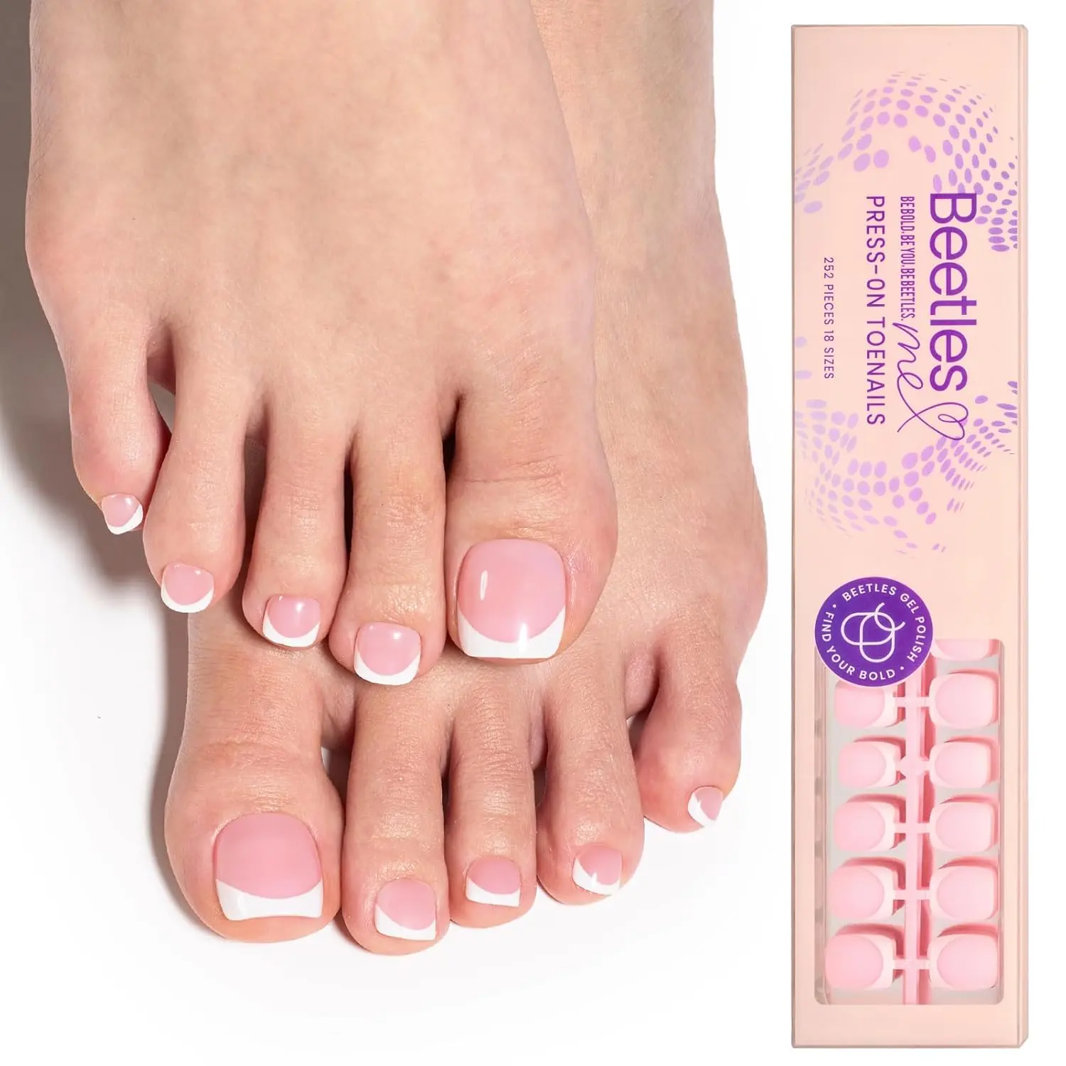 Square 252 Pcs 18 Sizes Toenail(Pink)