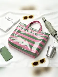 2026 New Glossy PVC Handbag, High Capacity Handbag, Waterproof Large Capacity Striped Tote Bag, Casual Beach Bag for All Seasons, Versatile and Stylish