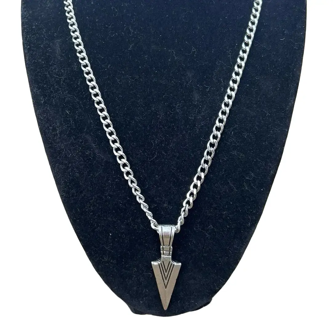 Stainless Steel Small Arrow Pendant Necklace - 20-Inch Cuban Chain, 5mm Thick, Durable & Tarnishing Resistant Design