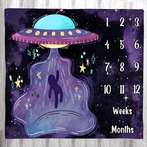 Space  Age Blanket, UFO Astronaut  Monthly Milestone Blanket Growth Chart Blanket, 48x40 inch Memory Blanket  swaddling Blanket BTLSLY259