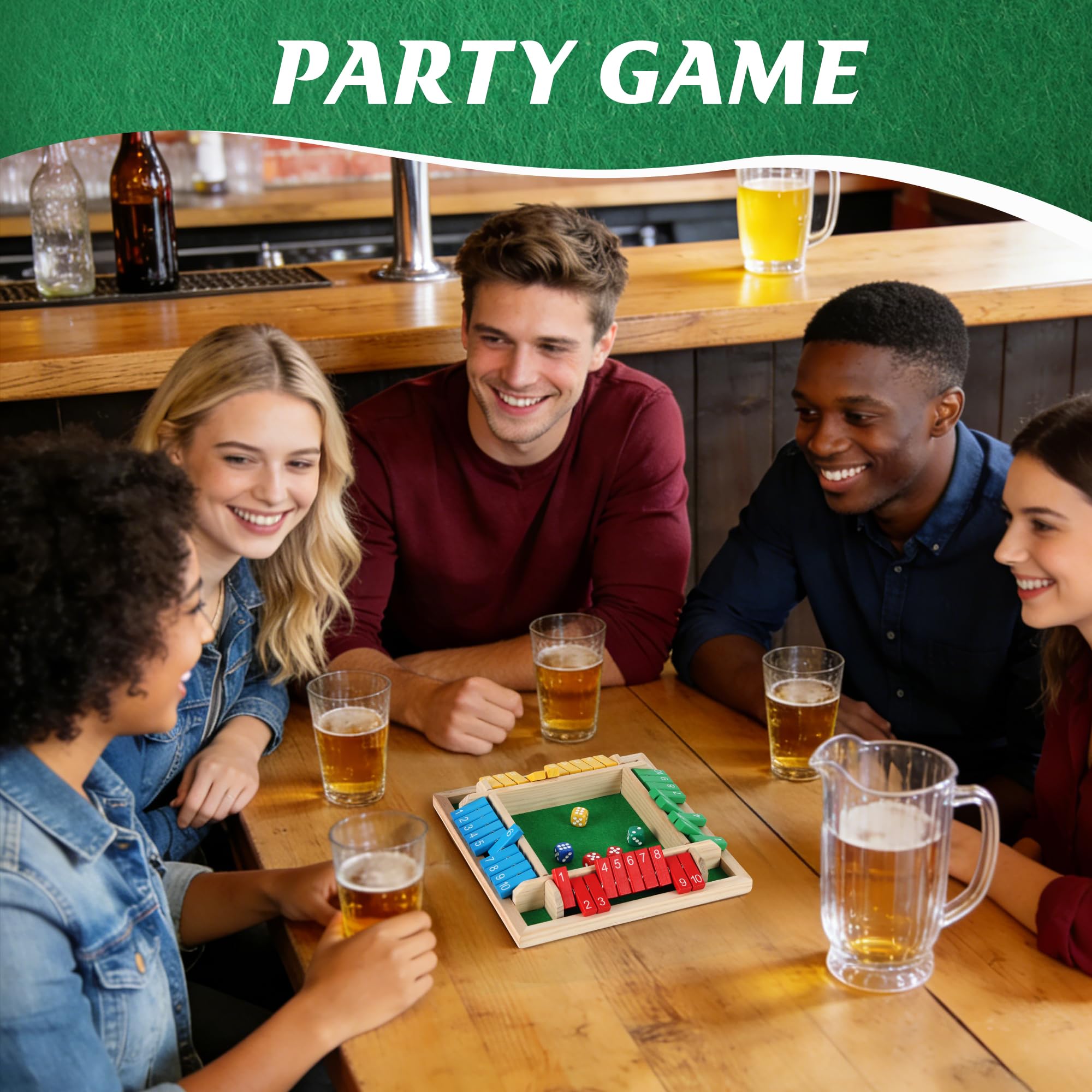 Shut The Box Game, Math Dice Board Game for Family Night Classroom Travel, Wooden Table for 2-4 Players, Improves Mathematical Skills, for Classroom, Home Bar Party & Travel
