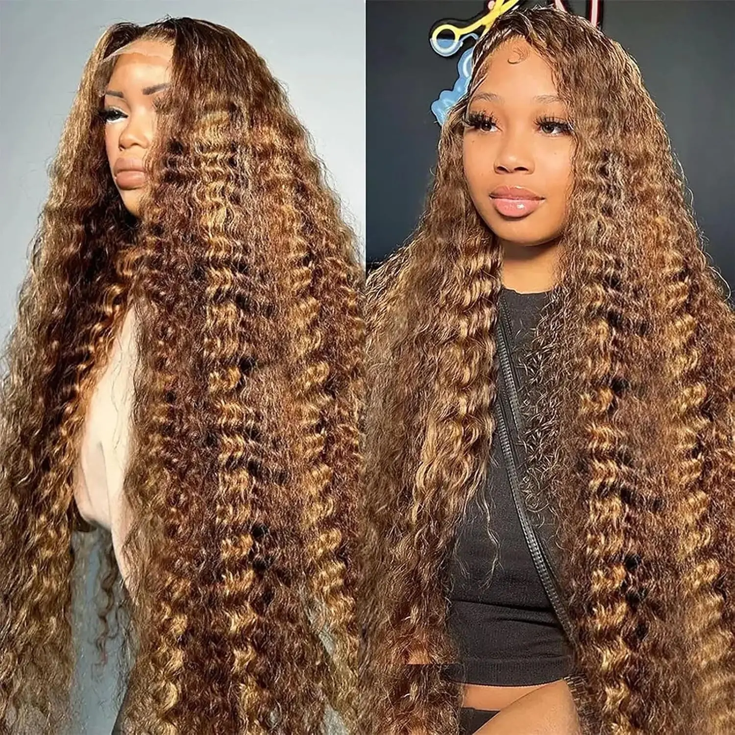 180 Density Highlight Ombre Lace Front Wig Human Hair 13x6 HD Honey Blonde 4/27 Deep Wave Lace Frontal Wigs Human Hair