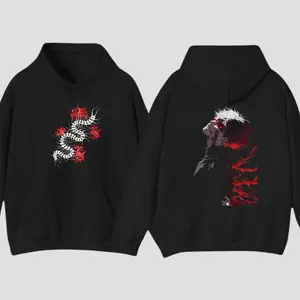 Tokyo Ghoul Kaneki Vintage Anime Acid Washed Graphic Tee & Gildan Hoodie, Retro Y2K Double Print Shirt, Oversized Unisex Cotton Streetwear, Manga Inspired Casual Outfit, Unique Gift for Anime Lovers Top