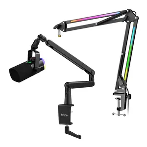 FIFINE AM8Pro Gaming Microphone with Premium Low Profile Boom Arm + Bonus RGB Boom Arm for Flexible Setup, for Podcast Recording Streaming,Tap-to-Mute, Mix Control, Headphone Jack, Screw Adapter, Cable Management