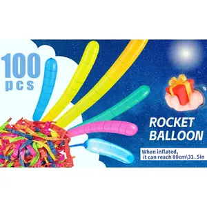 100-Pack Rocket Balloons With Air Pump, Extra Long Whistling Flying Thickened Latex Balloons For Outdoor & Indoor Fun & Event ,Spring & Kids Birthday Party Favors ,Mother's Day Gift Option, Fun Science Experiment, Colorful Giant Balloons For Kids