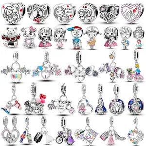 HAPI 925 Silver Sister Boy Girls Dangle Charm Family Friendship Bead For Original Bracelet Jewelry Pendant Birthday Gift