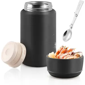 25oz Insulated Food Jar for Hot & Cold Food, 316 Stainless Steel Thermal Lunch Container with Handle Spoon, Keeps Food Hot 12H Cold 24H Portable Lunch Box for Men Women, Black