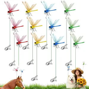 12 pcs Outdoor Fake Dragonfly Rod-Clip,Garden Metal bug repellent,3D Dragonfly Garden Decoration,Natural Organic Concept,Garden Bird and Fly Interfere Devices for Indoor and Garden,Creative Home Accessories Decorative Design Wall Decor