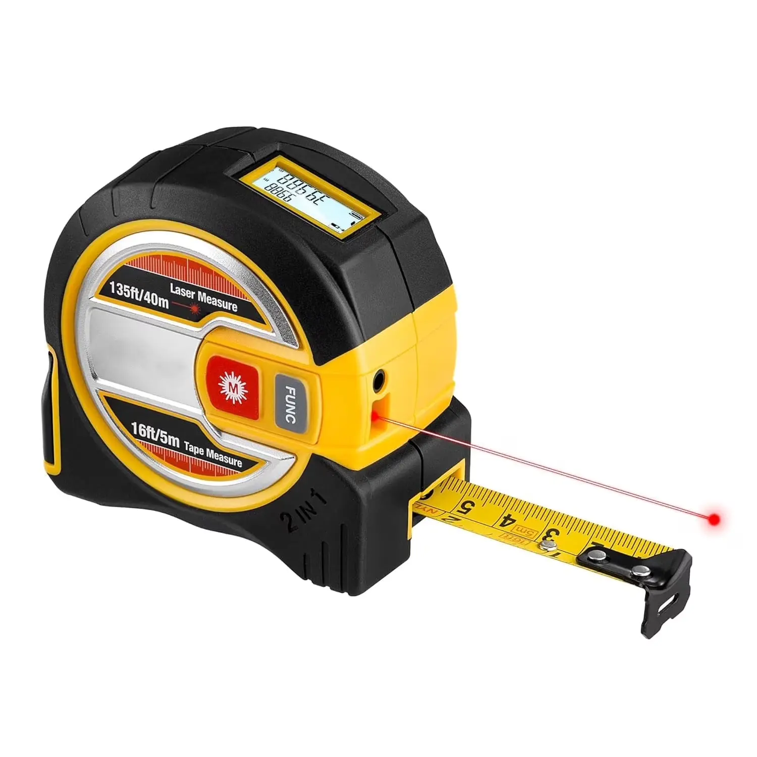 2-in-1 Laser Tape Measure – 135 Ft Laser + 16 Ft Tape