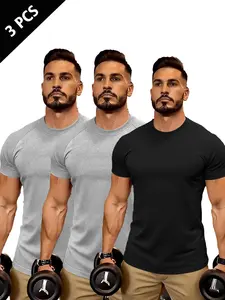 Men's Breathable Shoulder Pad Gym T-Shirt Set, Quick-Dry Moisture-Wicking Sportswear, Round Neck Short Sleeve, Multi-Color Options, Bodybuilding Fitness Tee