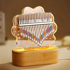21-Key Kalimba Thumb Piano Cherry Blossom Crystal Acrylic Finger Piano with Wooden LED Light Base for Musical Enthusiasts