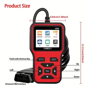 V500 OBDII Scanner, Car Engine Fault Code Reader with Full OBD2 Functions, Live Data Stream, I/M Readiness, Code Erase & Voltage Test, Universal Diagnostic Tool for 1996+ Cars, 2025 Version