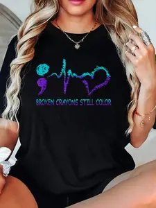 100% Cotton T-shirts Broken Crayons Still Color Suicide Prevention Mental Health T-Shirt