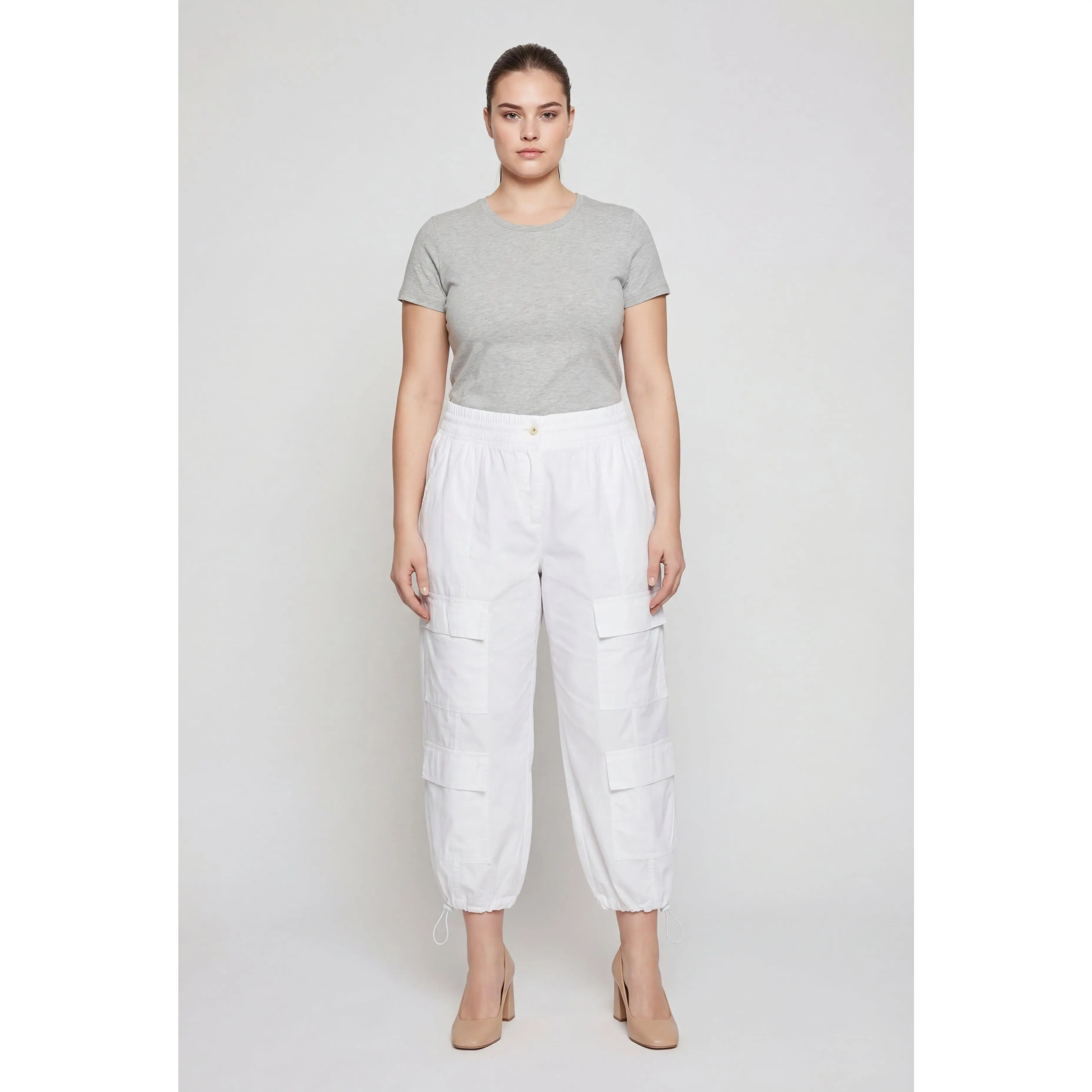 Plus Size Toggle Drawstring High Waist Cargo Capris Pants