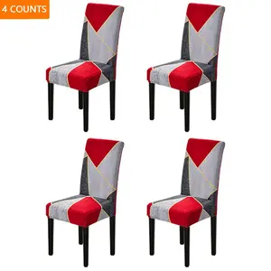 Geometric Pattern Chair Cover, 4 Counts/set Elastic Chair Cover, Washable Chair Protector for Home Dining Room Living Room, Chair Covers Set