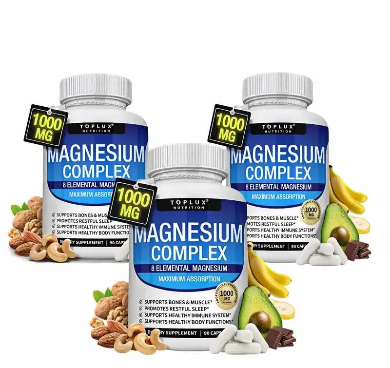 【3 PACK】 Daily nutrition - Magnesium 8 Elemental Complex 90 Capsules 1000mg - Sources Men Women Bone Muscle Sleep Immune Support Nature Decent Fitness Dietary Supplement