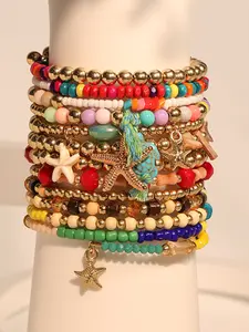 Boho Style Handmade Colorful Beaded Bracelet Set, 18 Pieces, Perfect for Women's Daily Wear and Vacation Accessories