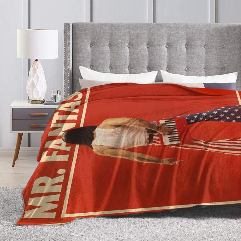 Mr Furry Blanket 70s 80s Retro Music Theme with Iconic Logos Mr Fantasy Album Art All Season Soft Flannel Bedspread Sofa Bed Warm Throw Nostalgic Gift for Fans birthday gift