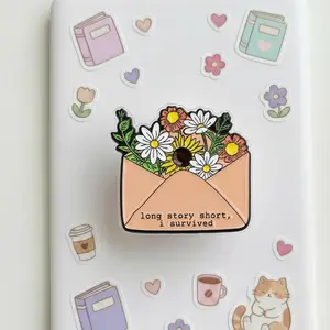 Aesthetic Wildflower Phone Stand - Long Story Short I Survived Griptok - Inspired Gift - Daisy and Sunflower Phone Grip - Motivational Floral Accessory