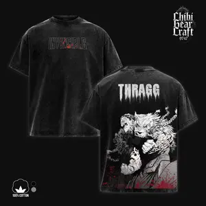 Invincible Shirt Thragg vs Battle Beast Epic Fight Brutal Gore Blood Splatter Ink Sketch Art Vintage Washed Oversized T-Shirt Hoodie Superhero Animated Series Graphic Tee Faded Dark Red Monochrome Streetwear Merch Gift For Comic Fan Clothes