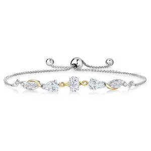 925 Sterling Silver and 10K Yellow Gold White Moissanite and White Lab Diamond Tennis Bracelet By Keren Hanan For Women (1.54 Cttw, Fully Adjustable Up to 9 Inch)