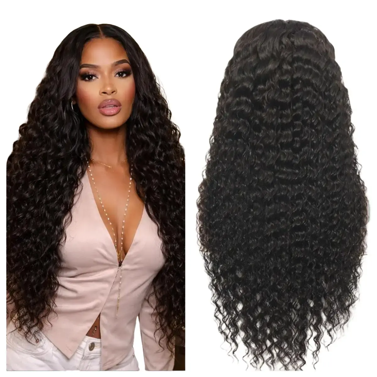13x6 HD Transparent Lace Frontal Wig - 180 Density Brazilian Curly Human Hair, Pre-Plucked Deep Wave, Black Woman Wigs with Natural Appearance & Full Voluminous Style, Brazilian Curly Wigs