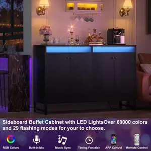 Sideboard Buffet Cabinet with Power Outlet, Kitchen Storage Cabinet with LED Light, Accent Cabinet for Dining Room, Living Room, Hallway unique  bedroom  furniture