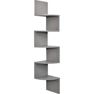 Corner Wall Shelf, 5 Tier Floating Shelves for Bedrooms and Living Rooms, Boys Room Decor, Teen Decor, Gray Finish Mount Decorative