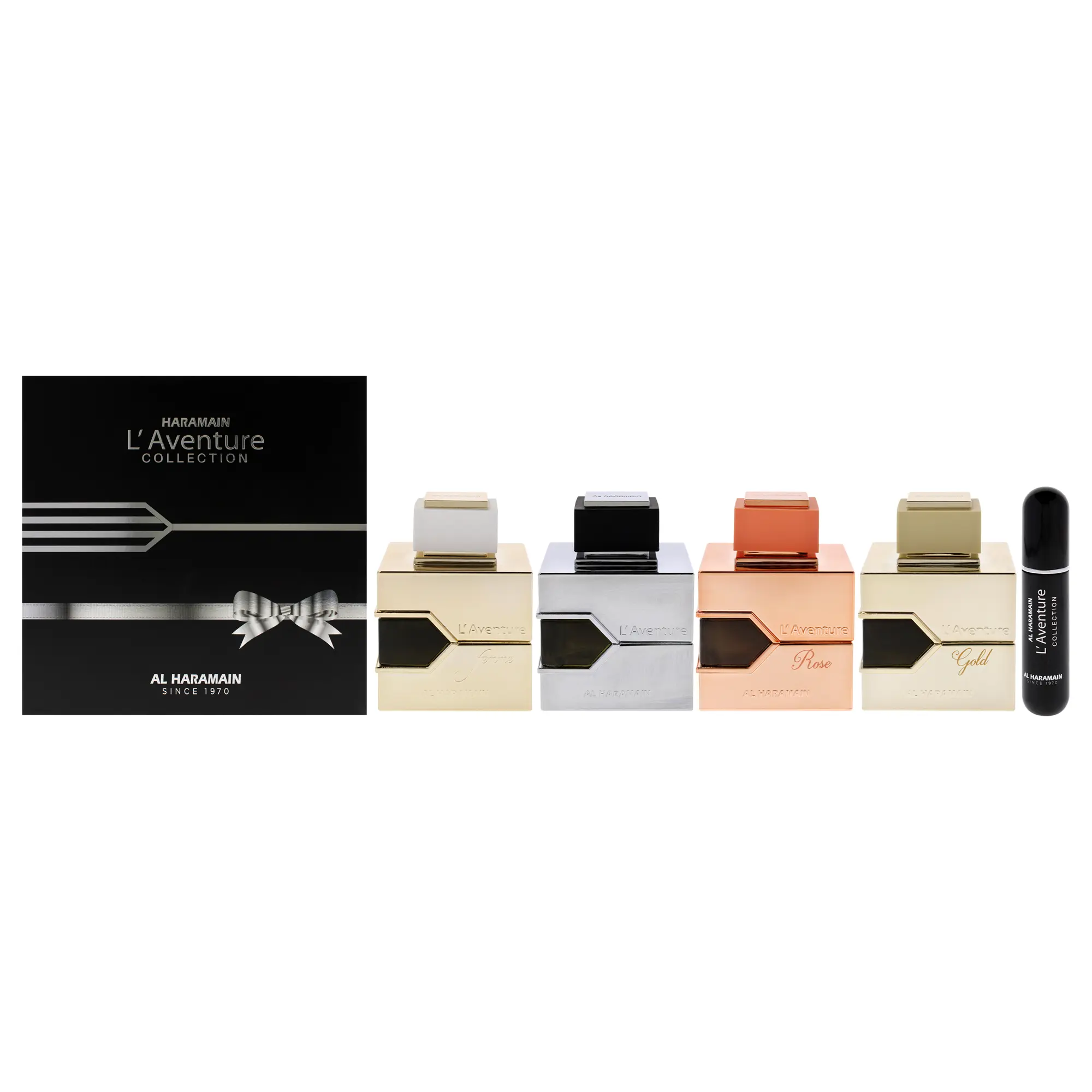 LAventure Collection by Al Haramain for Unisex -4 Pc Gift Set 3.4oz Laventure EDP Spray, 3.4oz Laventure Femme EDP Spray, 3.4oz Laventure Rose EDP Spray, 3.4oz Laventure Gold EDP Spray